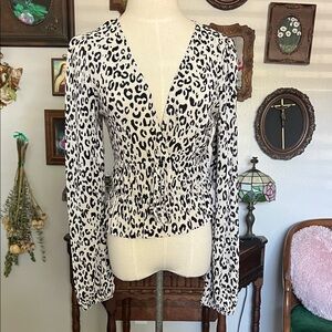Zara Black and White Animal Print Blouse